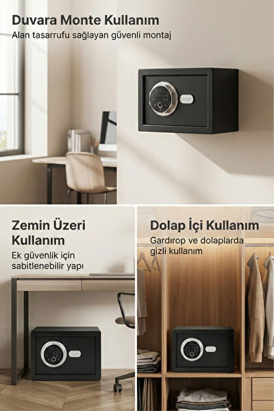 4Berry Ev ve Ofis İçin Parmak İzli Elektronik Kasa Şifreli Metal Kasa Type C Acil Açma Siyah