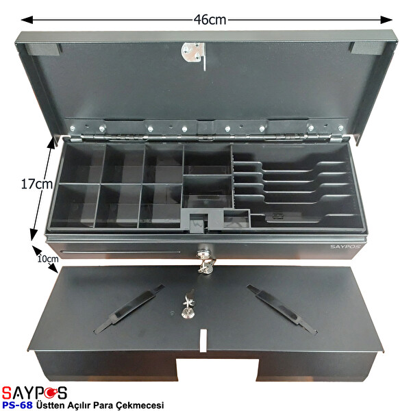 Saypos 12V Flip Top Para Çekmecesi Anahtardan ve Pos Bağlantılı Üstü Açılır Metal Para Kasası 46x17x10 CM
