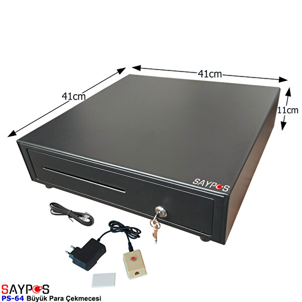 Saypos 6 Banknot Gözlü Kolay Açma Buton ve Adaptörlü Anahtardan Açılır Para Çekmecesi 41x41x11 CM