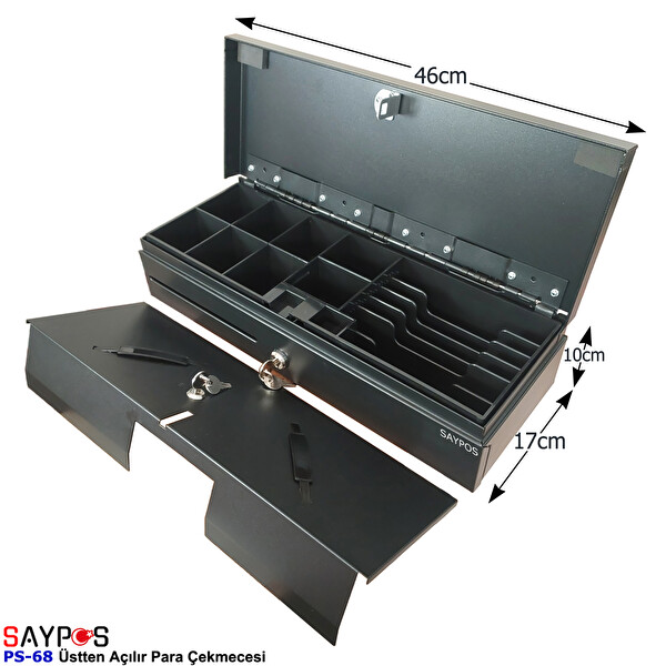 Saypos PS68-24V Flip Top Anahtardan Ve Pos Bağlantılı Üstü Açılır Metal Para Kasası Para Çekmecesi 46x17x10 CM