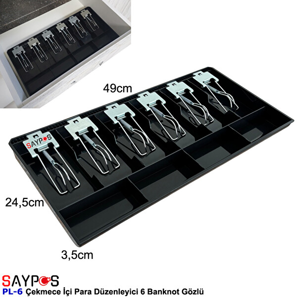 Saypos PLS-6 6 Banknot 4 Bozuk Para Gözlü Plastik Para Çekmecesi İçi Düzenleyici 49x24.5x3.5 CM