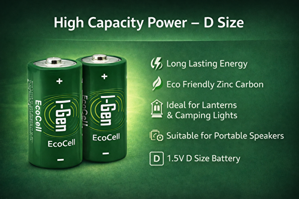 I-Gen Batteries R20 Ecocell D Boy Pil 1.5V Büyük Boy Pil 10'lu Paket