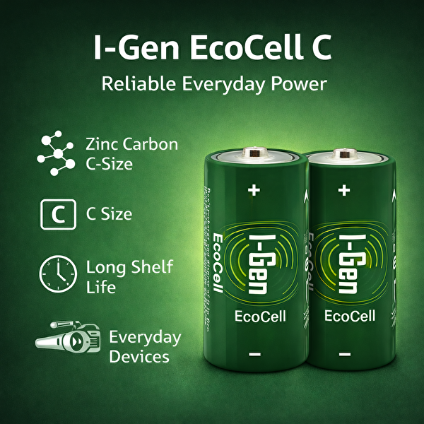 I-Gen Batteries R14 Ecocell C Boy Pil 1.5V Orta Boy Pil 2'li Paket