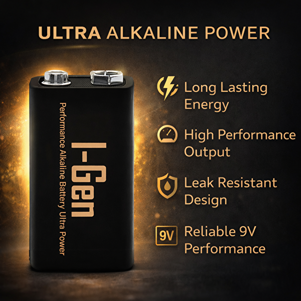 I-Gen Batteries 6LR61 Ultra Alkalin 9 Volt Pil 9V Kare Pil 1 Adet