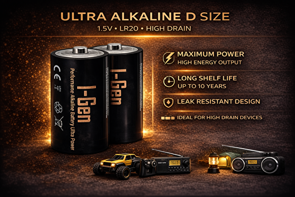 I-Gen Batteries LR20 Ultra Alkalin D Boy Pil 1.5V Büyük Boy Pil 10'lu Paket
