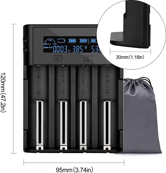 I-Gen Batteries Lii-800 Akıllı Li-Ion Type-C Girişli LCD Ekranlı 4 Slot Şarj Li-Ion ve Ni-Mh Uyumlu Pil Şarj Cihazı