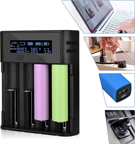 I-Gen Batteries Lii-800 Akıllı Li-Ion Type-C Girişli LCD Ekranlı 4 Slot Şarj Li-Ion ve Ni-Mh Uyumlu Pil Şarj Cihazı
