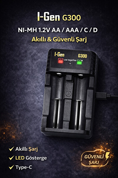 I-Gen Batteries G300 2'li Ni-Mh Pil Şarj Aleti Aa-aaa-c-d Uyumlu Type-C Giriş Akıllı Hızlı Pil Şarj Cihazı