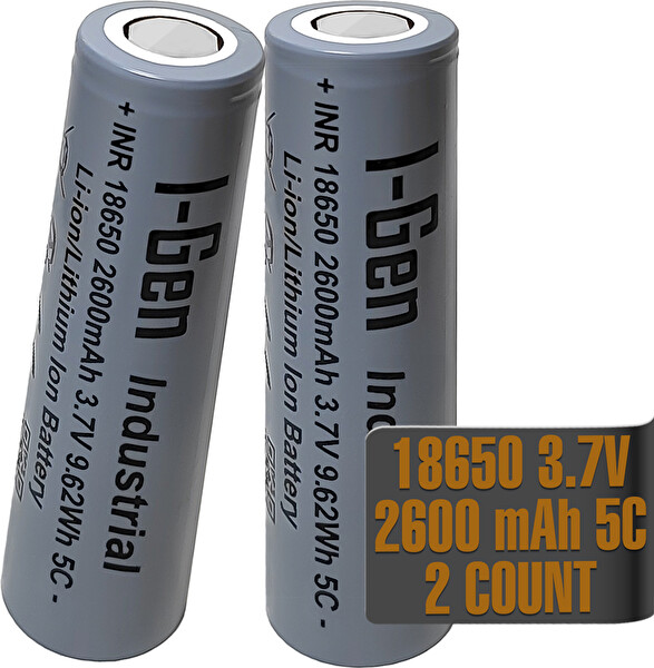 I-Gen Batteries Industrial E002 Inr 18650 3.7V 2600 Mah 5c 9.62WH Li-Ion Şarjlı Pil Düz Başlı Lityum Pil 2'li Paket