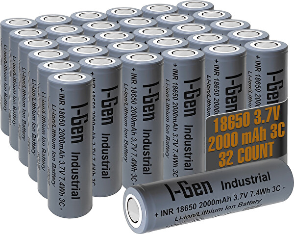 I-Gen Batteries Industrial E001 Inr 18650 3.7V 2000 Mah 3c 7.4WH Li-Ion Şarjlı Pil Düz Başlı Lityum Pil 32'li Paket