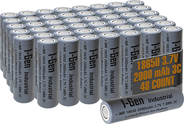 I-Gen Batteries Industrial E001 Inr 18650 3.7V 2000 Mah 3c 7.4WH Li-Ion Şarjlı Pil Düz Başlı Lityum Pil 48'li Paket