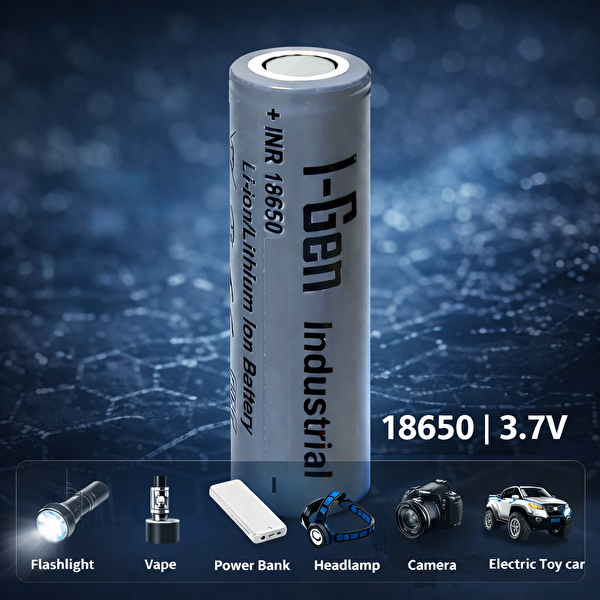 I-Gen Batteries Industrial E003 Inr 18650 3.7V 2500 Mah 12C 9.25WH Li-Ion Şarjlı Pil Düz Başlı Lityum Pil 2'li Paket