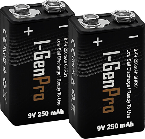 I-Gen Batteries Pro 6HR61 9V 250 Mah Şarj Edilebilir 9 Volt Ni-Mh Şarjlı Pil 2'li Paket