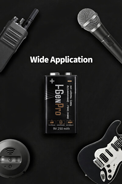 I-Gen Batteries Pro 6HR61 9V 250 Mah Şarj Edilebilir 9 Volt Ni-Mh Şarjlı Pil 2'li Paket