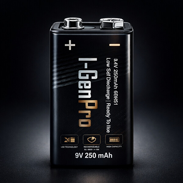 I-Gen Batteries Pro 6HR61 9V 250 Mah Şarj Edilebilir 9 Volt Pil Ni-Mh Şarjlı Pil 4'lü Paket