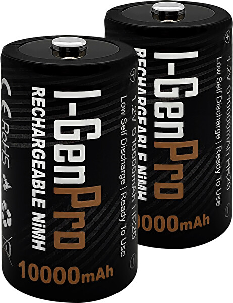 I-Gen Batteries Pro HR20 D Büyük Boy 10.000 Mah Şarj Edilebilir D Boy 1.2V Ni-Mh Şarjlı Pil 2'li Paket