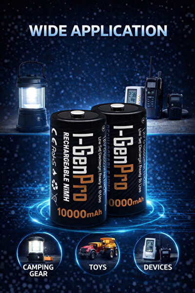 I-Gen Batteries Pro HR20 D Büyük Boy 10.000 Mah Şarj Edilebilir D Boy 1.2V Ni-Mh Şarjlı Pil 2'li Paket