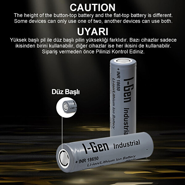 I-Gen Batteries Industrial E003 Inr 18650 3.7V 2500 Mah 12C 9.25WH Li-Ion Şarjlı Pil Düz Başlı Lityum Pil 48'li Paket