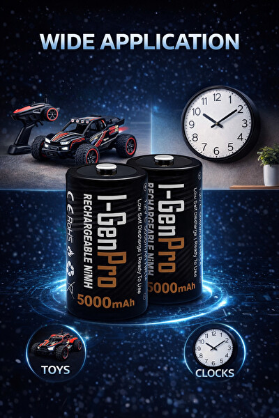 I-Gen Batteries Pro HR14 C Orta Boy 5000 Mah Şarj Edilebilir C Boy 1.2V Ni-Mh Şarjlı Pil 2'li Paket