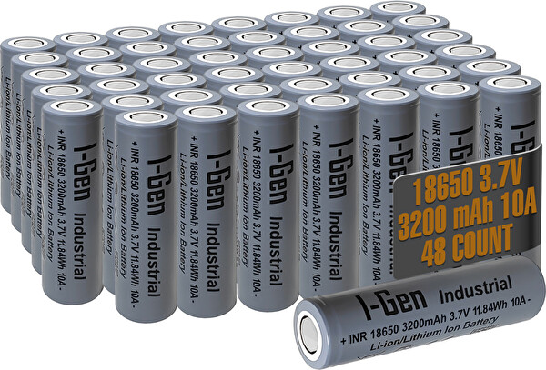 I-Gen Batteries Industrial E004 Inr 18650 3.7V 3200 Mah 10A 11.84WH Li-Ion Şarjlı Pil Düz Başlı Lityum Pil 48'li Paket