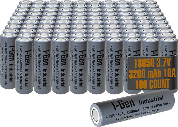 I-Gen Batteries Industrial E004 Inr 18650 3.7V 3200 Mah 10A 11.84WH Li-Ion Şarjlı Pil Düz Başlı Lityum Pil 100'lü Paket