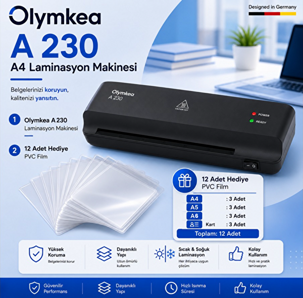 Olymkea A230 A4 Siyah Laminasyon Makinesi