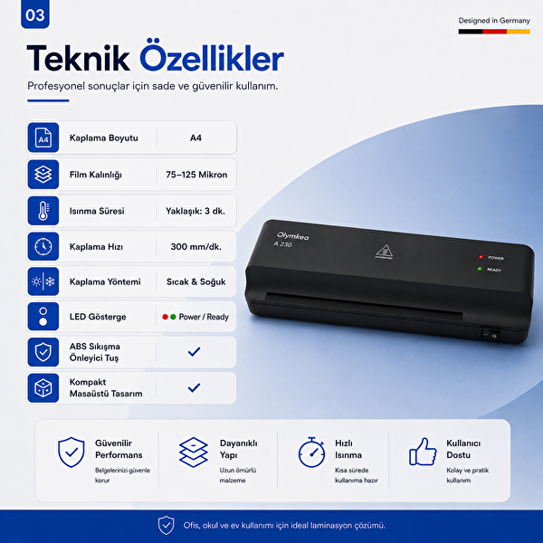 Olymkea A230 A4 Siyah Laminasyon Makinesi