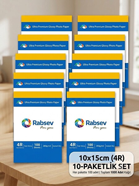 Rabsev 10X15CM Parlak 200GR 4R Fotoğraf Kağıdı 10 Paket 1000 Adet