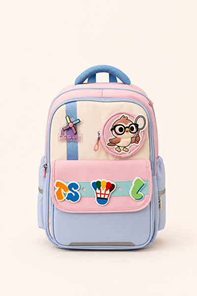 CCS Kids Kız Çocuk İlkokul 3'lü Okul Çantası Seti Beslenme Çantası Kalemlik Pembe Mavi Ortopedik