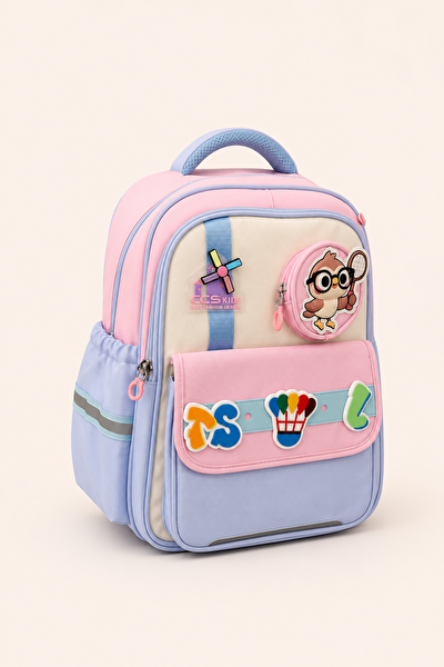 CCS Kids Kız Çocuk İlkokul 3'lü Okul Çantası Seti Beslenme Çantası Kalemlik Pembe Mavi Ortopedik