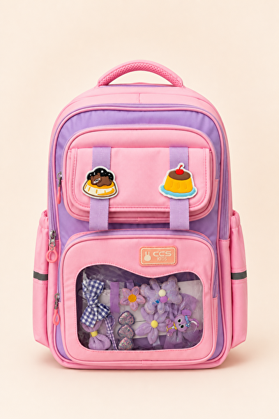 Ççs Kids Kız Çocuk İlkokul Ortaokul Okul Çantası Ortopedik Çok Gözlü Geniş Hacimli Pembe 51976