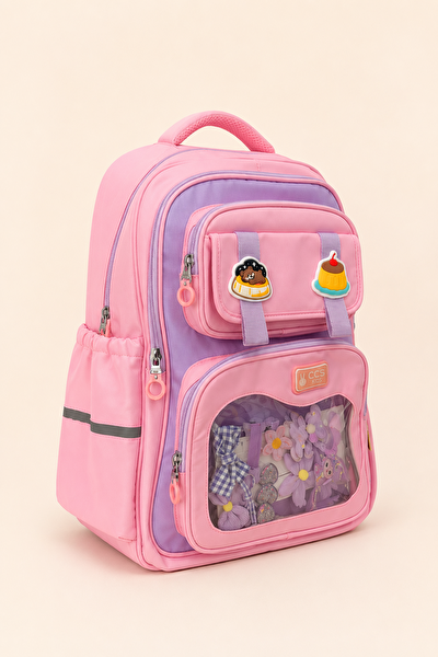 Ççs Kids Kız Çocuk İlkokul Ortaokul Okul Çantası Ortopedik Çok Gözlü Geniş Hacimli Pembe 51976