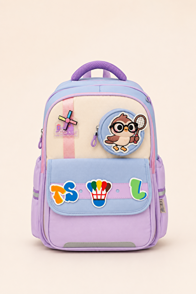 Ççs Kids Kız Çocuk Ortopedik Çok Gözlü Lila Okul Çantası Beslenme Çantası Kalemlik 3'lü Set