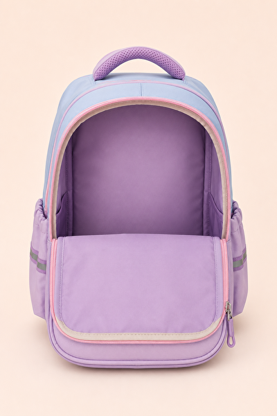 Ççs Kids Kız Çocuk Ortopedik Çok Gözlü Lila Okul Çantası Beslenme Çantası Kalemlik 3'lü Set