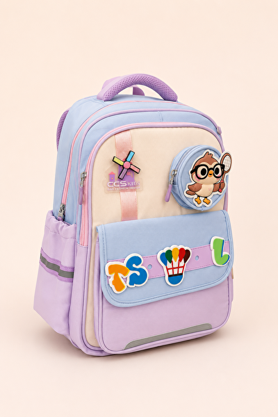 Ççs Kids Kız Çocuk Ortopedik Çok Gözlü Lila Okul Çantası Beslenme Çantası Kalemlik 3'lü Set