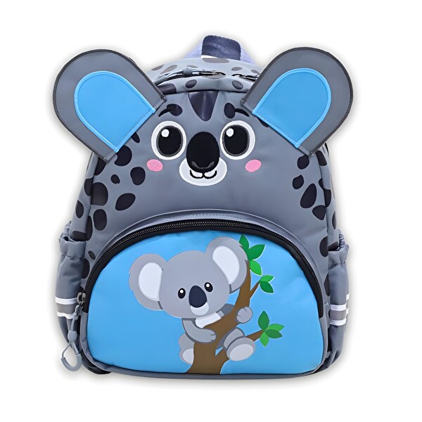 Woomino Sevimli Koala Figürlü Gri Mavi Desenli Kız-Erkek Çocuk Anaokulu Sırt Çantası