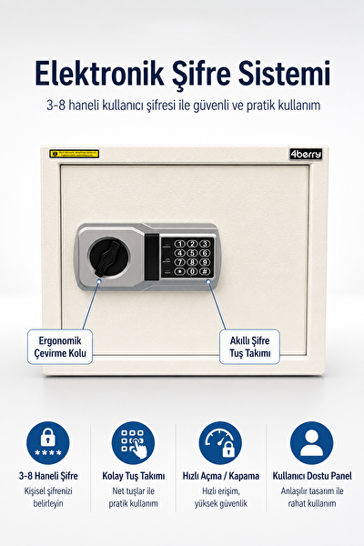 4Berry TC-028 Acil Durum Anahtarlı Şifreli Dijital Akıllı Elektronik Kasa Çelik Kasa