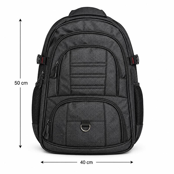 Woomino Unisex Siyah 5 Cepli Suya Dayanıklı Seyahat Outdoor ve Günlük Kullanım Sırt Çantası