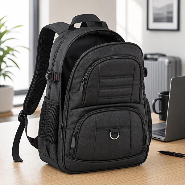 Woomino Unisex Siyah 5 Cepli Suya Dayanıklı Seyahat Outdoor ve Günlük Kullanım Sırt Çantası