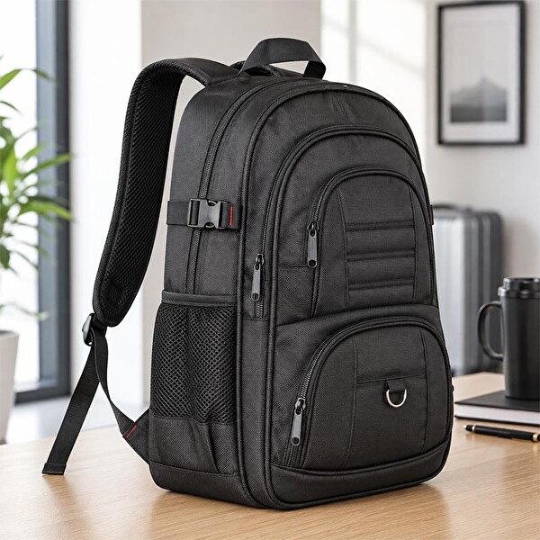 Woomino Unisex Siyah 5 Cepli Suya Dayanıklı Seyahat Outdoor ve Günlük Kullanım Sırt Çantası