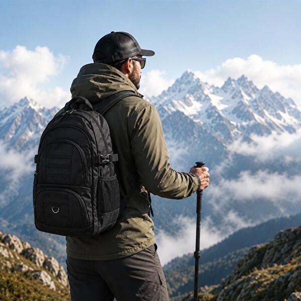 Woomino Unisex Siyah 5 Cepli Suya Dayanıklı Seyahat Outdoor ve Günlük Kullanım Sırt Çantası