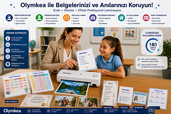 Olymkea A230s 4'ü 1 Arada Set Beyaz Laminasyon Makinesi (A4)