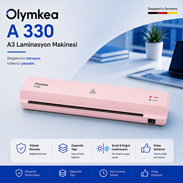Olymkea A330 A3 Pembe Laminasyon Makinesi ve 12 Adet PVC Hediyeli