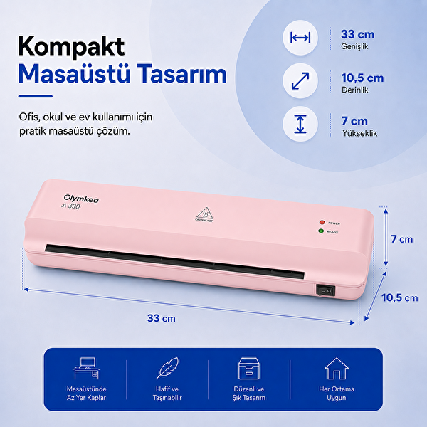 Olymkea A330 A3 Pembe Laminasyon Makinesi ve 12 Adet PVC Hediyeli