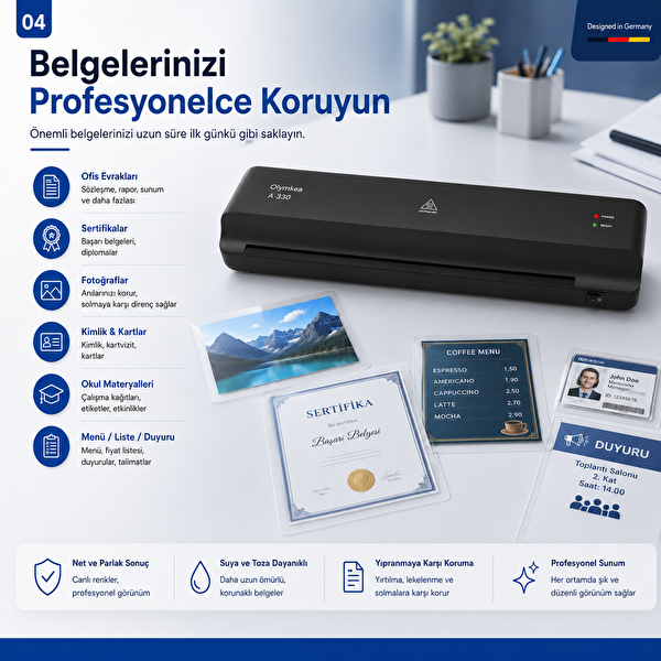 Olymkea A330 A3 Siyah Laminasyon Makinesi ve 12 Adet PVC Hediyeli