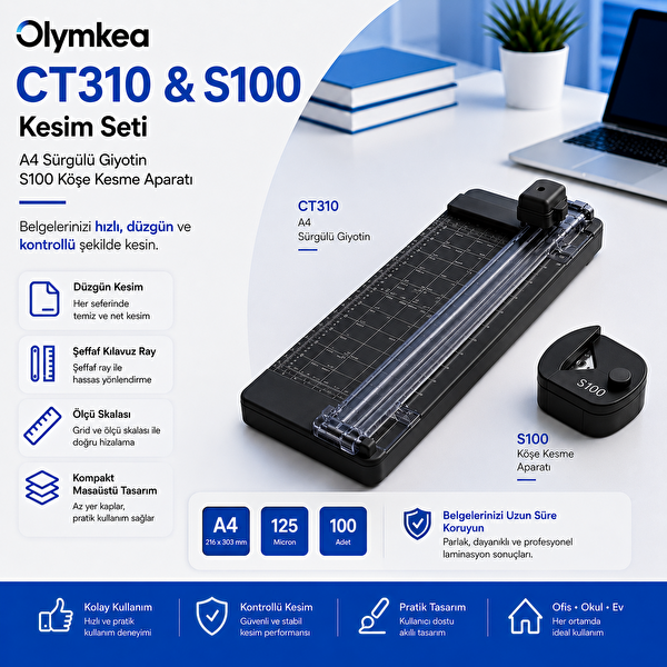 Olymkea CT310 Siyah Kağıt Kesme Makinesi - S100 Köşe Kesici Seti
