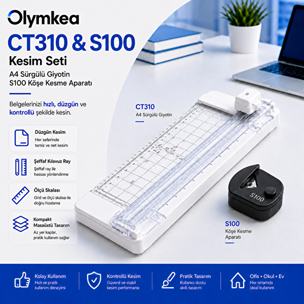 Olymkea CT310 Beyaz Kağıt Kesme Makinesi - S100 Köşe Kesici Seti