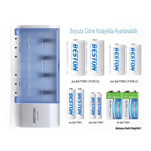 Beston BST-C821BW Universal Pil Şarj Cihazı (AA-AAA-C-D-9V-SC)