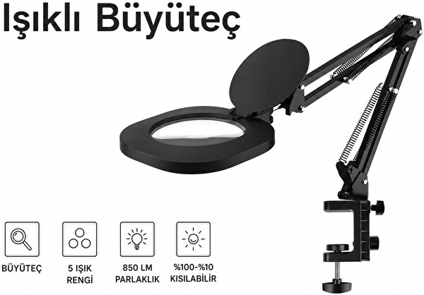 Coverzone F-689A 10X LED ENT 80 LED 15W 850 Lümen Işıklı Büyüteçli Masa Lambası