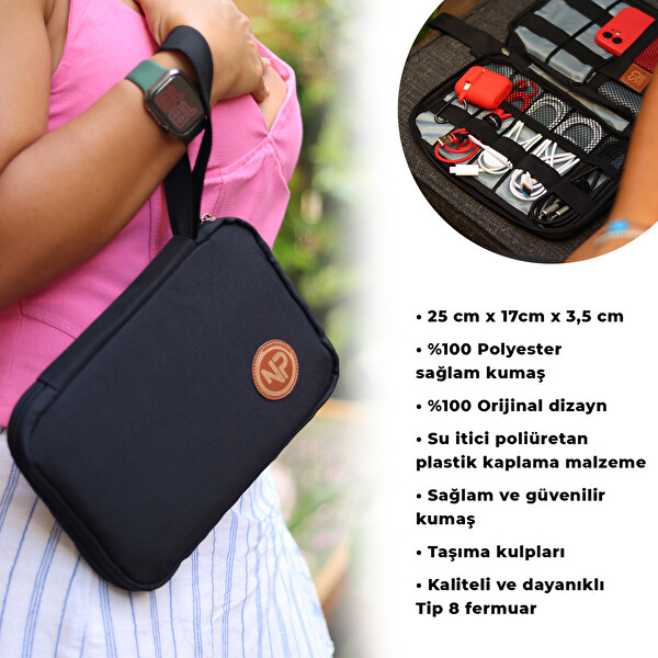 NPO Array Kablo-Makyaj Ve Aksesuar Siyah Organizer Çantası